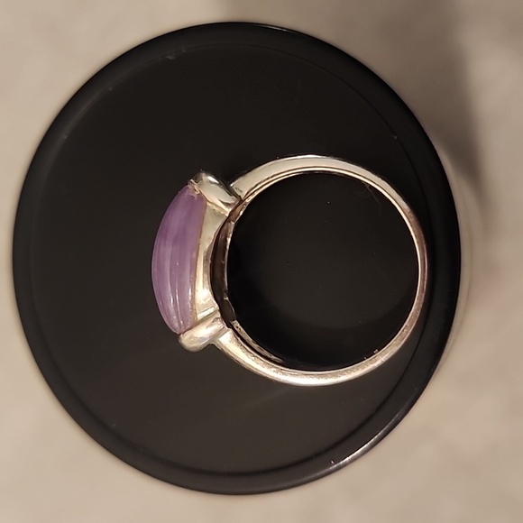 Lavender Jade East West Silver 925 Ring Size 8 - Picture 5 of 8